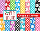 Checks and Cherries Digital Paper Pack - 16 Sheets - Instant Download