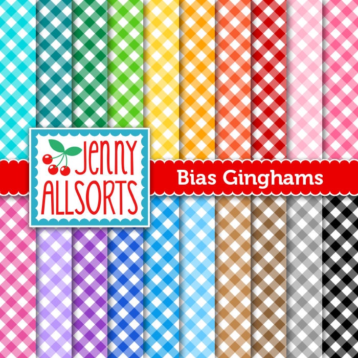 Bias Gingham Digital Paper in bright colors, 20 sheets, instant download