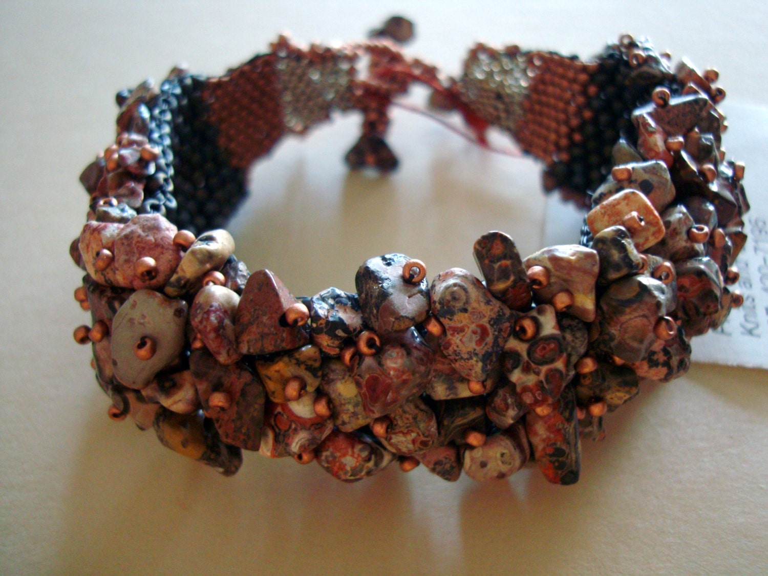 Beautiful Jasper Chips Embellished Cuff Bracelet