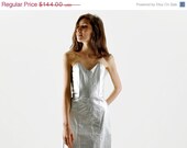 SALE - Vintage Silver Leather Mini Dress