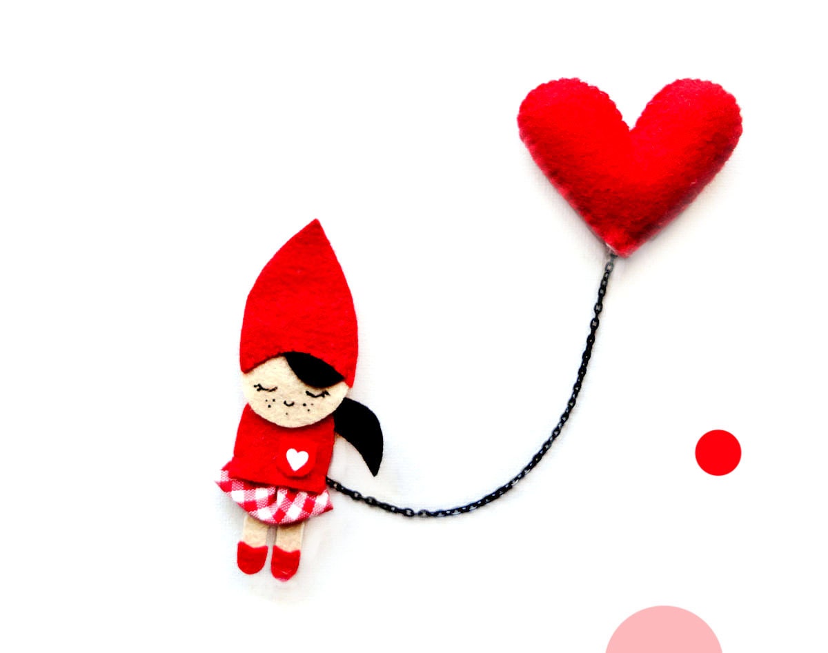 Little Red Riding Hood with Heart Brooch
