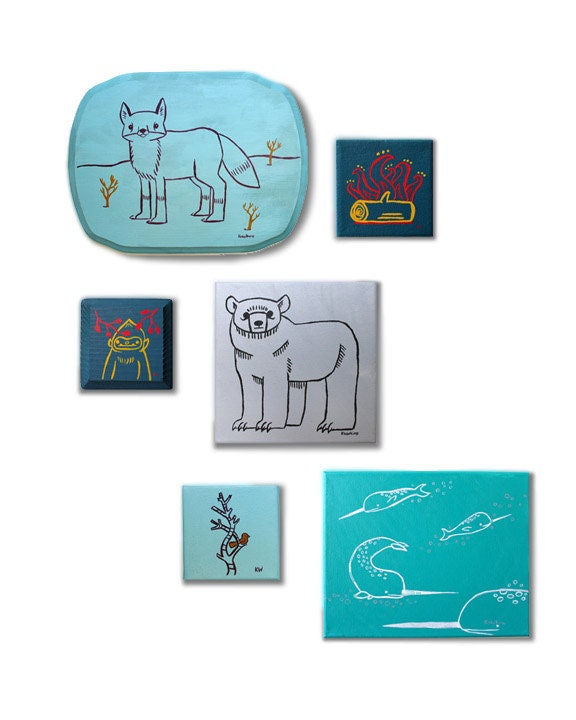 Pick any 6 Sketch Paintings - Original Wall Art Acrylic on Wood