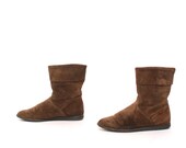 size 7 GRUNGE brown suede 80s SLOUCHY cuffed slip on ankle booties