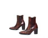 size 6.5 CHELSEA brown leather 80s 90s MINIMAL pull on ankle boots made ITALY