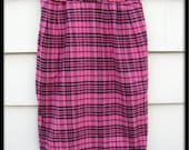 Pink High Waisted Skirt HIGH waist 80s pink and black Vintage skirt