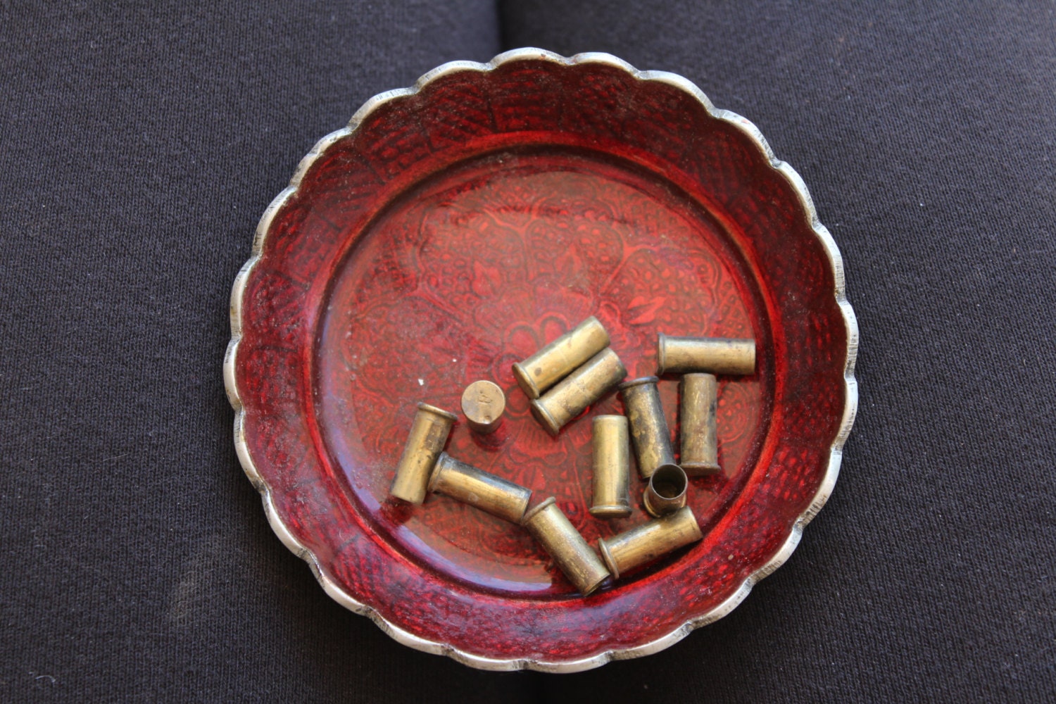 12 empty brass shell casings - 15x7mm