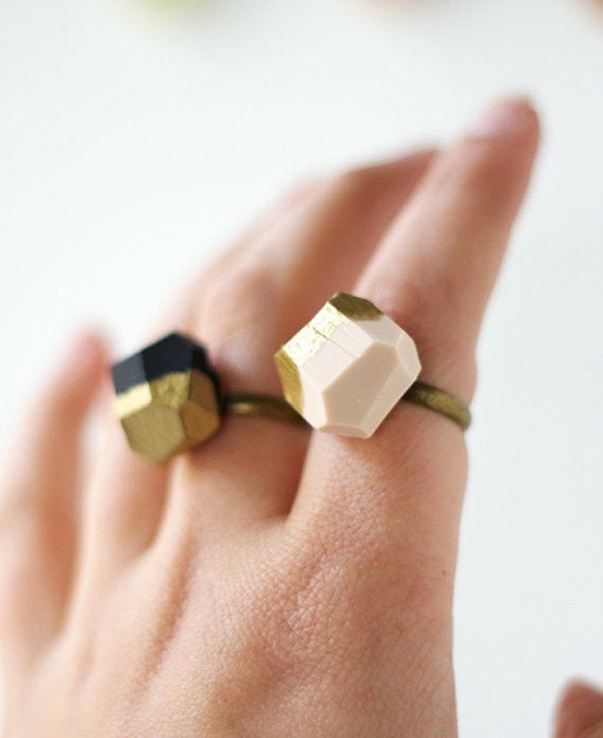 pale pink OR black gold dipped geo ring