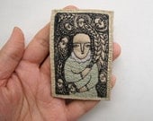 RESERVED dreamer in pale green - embroidery artwork - brooch - folk art