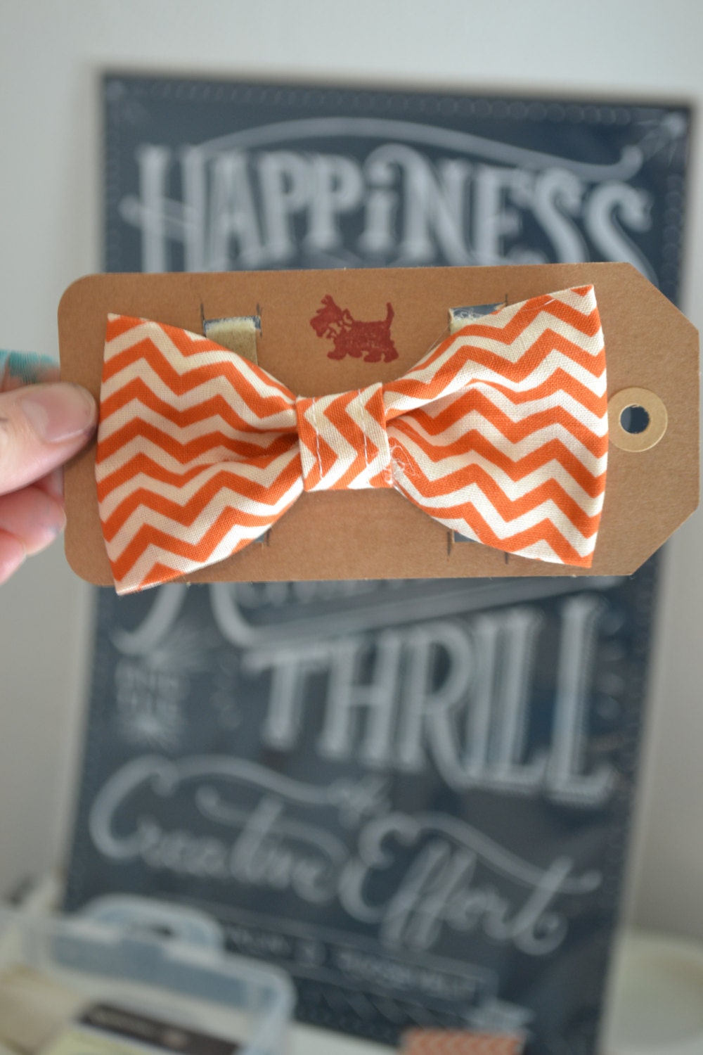 ORANGE CHEVRON Bow Tie for Pet Collars Fits both Cats or Dogs