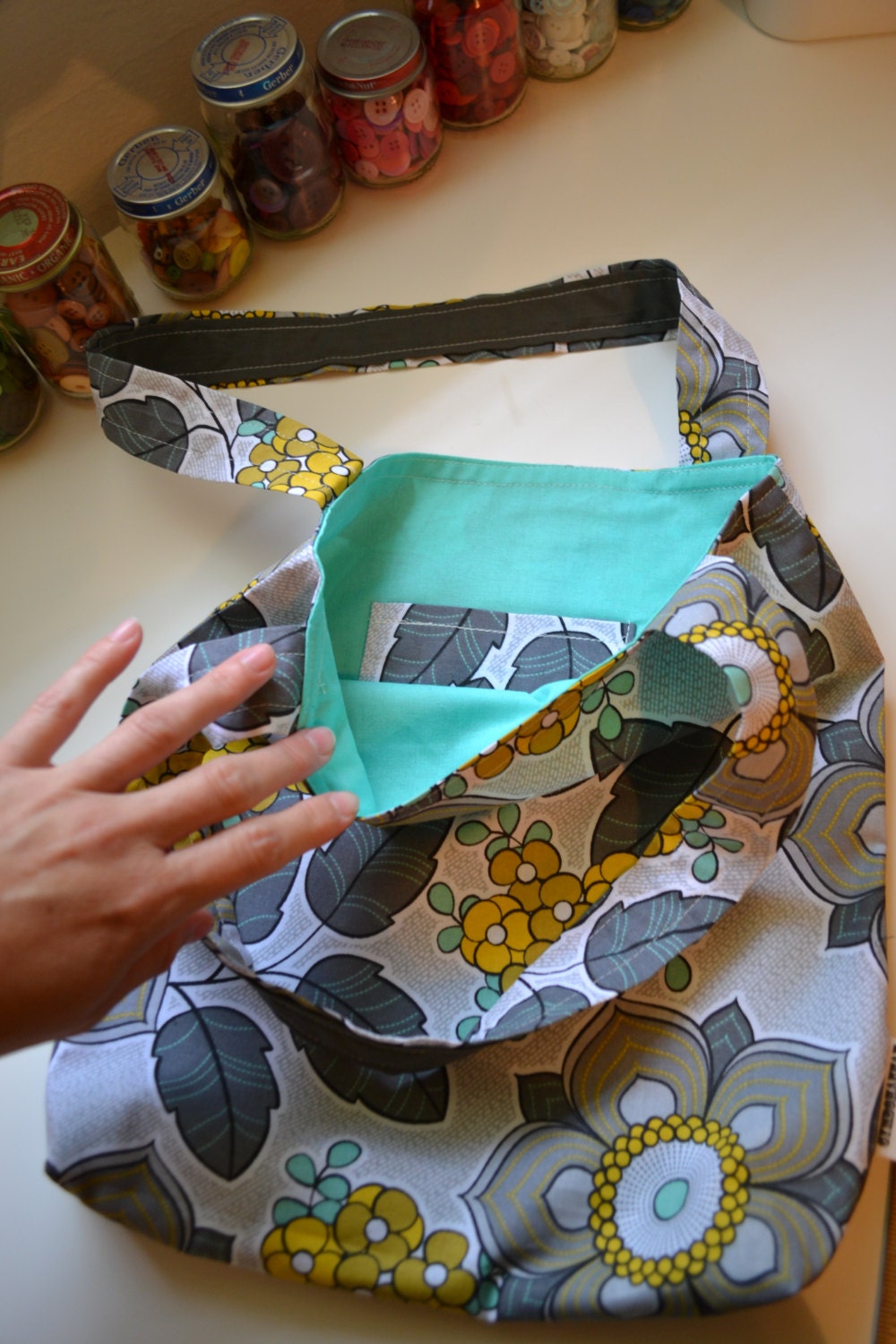 Sea Foam Green and Gray MOD Floral Everyday Tote bag