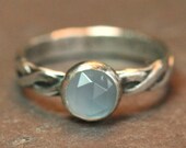 Pale Blue Chalcedony Pinky Ring Rustic Sterling Silver Ribbon Ring US Size 4 Oxidized Ring Maggie McMane Designs