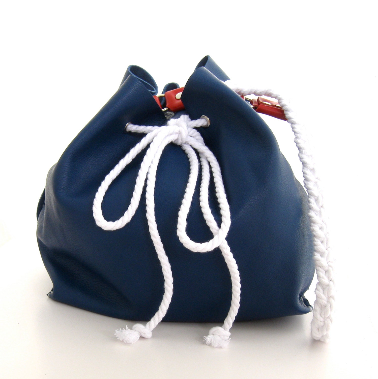 Hand Stitched Nautical Leather Handbag, A Summer Bag in Royal Blue, Red, and White