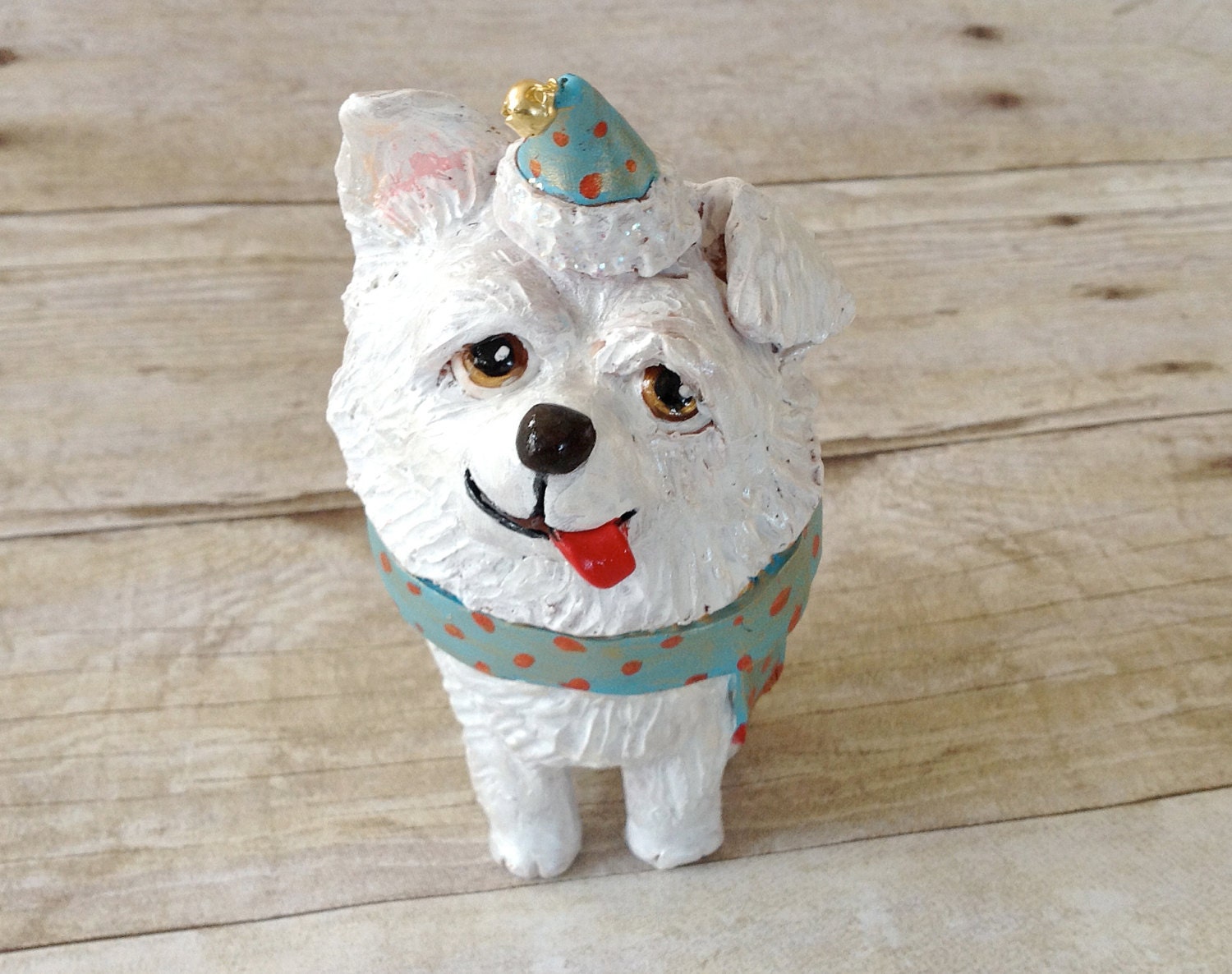White Whimsical Dog Christmas Ornament: hand-made and hand-painted decoration