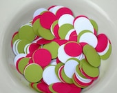 Hot Pink White and Dark Apple Green Mix Paper Confetti Dots