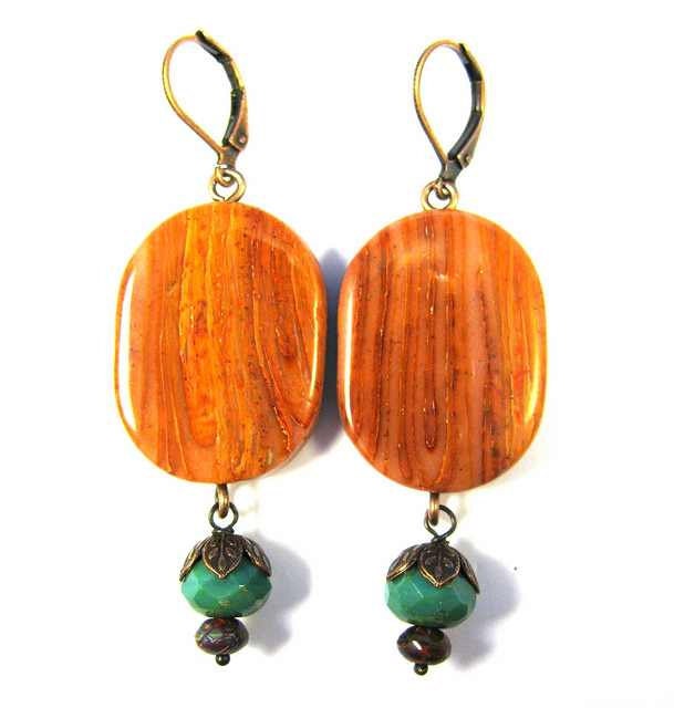 Inspired by Church - Cotopaxi Fire Flow Polymer Clay Earrings with Czech Glass Charms