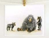 Bear Art - Painting Watercolor Print - Black Bear - Kids Women Men - Nature, Woodlands, Nature, White and Grey, Dorm, Nursery - 8 x 10