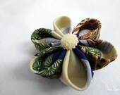 Kanzashi Fabric Flower Clip - Woodland Bloom