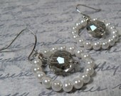 White Circle Earrings, Austrian Crystal Center Dangle, Black Diamond Crystal Earrings, Crystal Sparkle Dangles, Modern Gift Ideas For Her