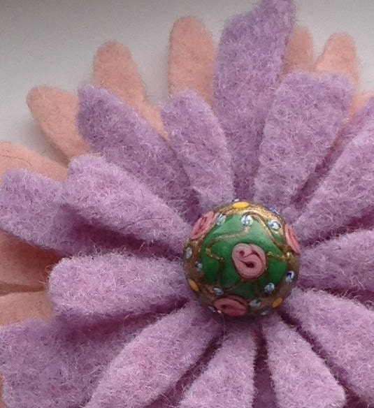 One Of A Kind - Repurposed Felted Wool Brooch -  Lilac Easter Daisy