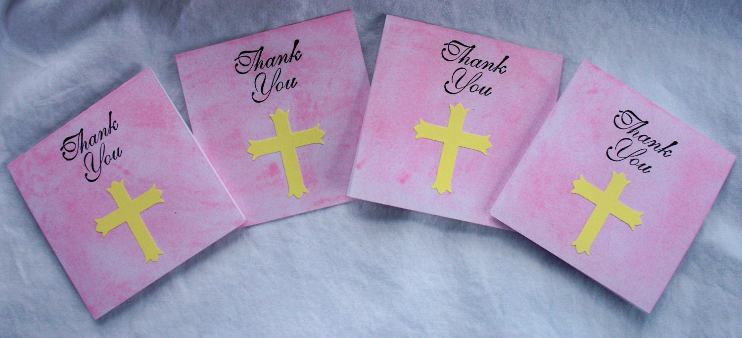 Thank You Notes Easter Girl Mini Cards Cross Christian Pink Yellow Set of 4