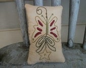 Primitive Decorative Pillow, Butterfly, Star, Hand Stitched, Ornie, Tuck