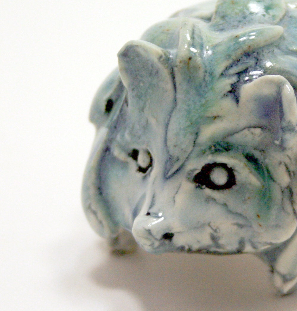 hedgehog sculpture - Icy blue hedgy - handmade ceramic