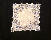 Vintage Hankie White Cotton Handkerchief with Lavender and White Flowers