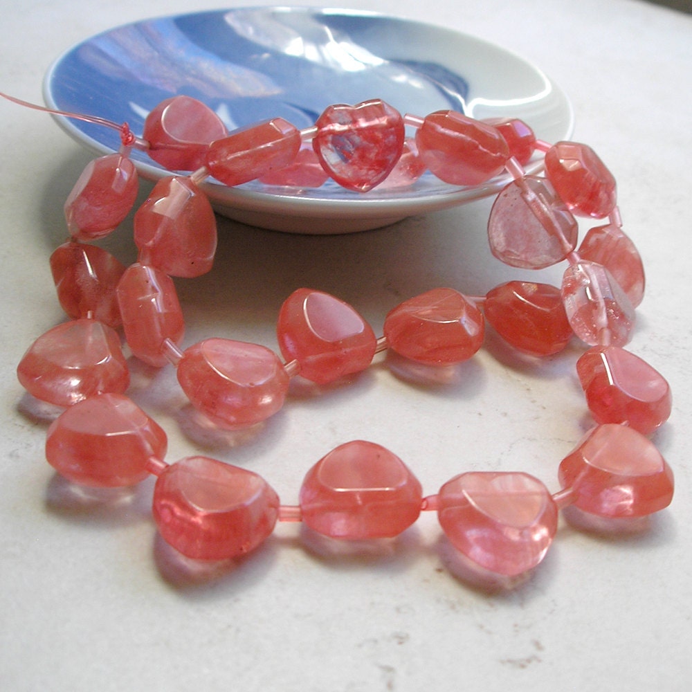 Cherry Quartz Heart Beads- 15mm Faceted Pink Heart Beads