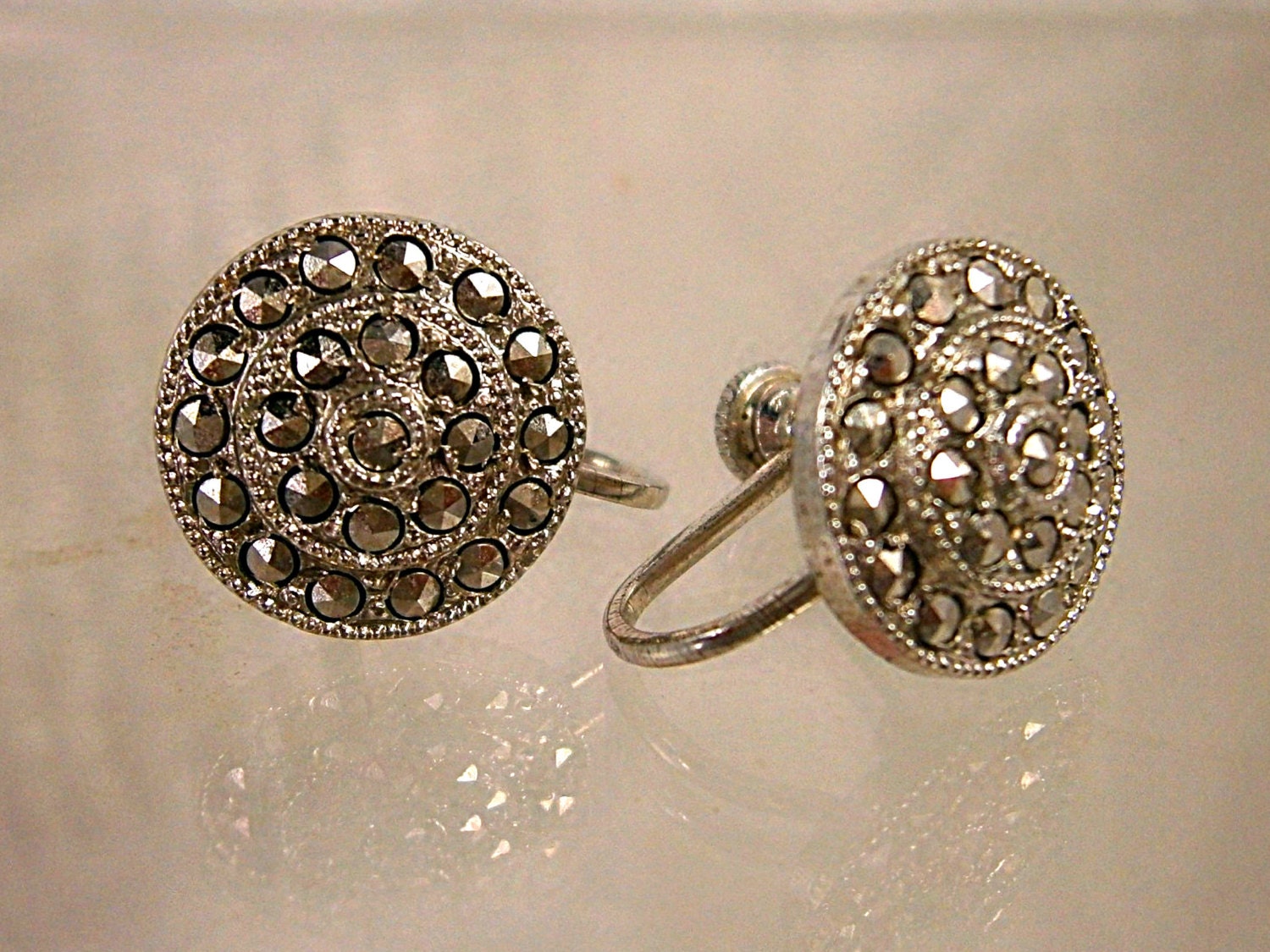 Vintage Sterling Silver And Marcasite Earrings