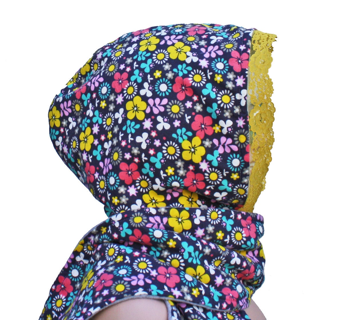 Scoodie Hooded Scarf - Bright Colorful Floral - Flannel and Fleece