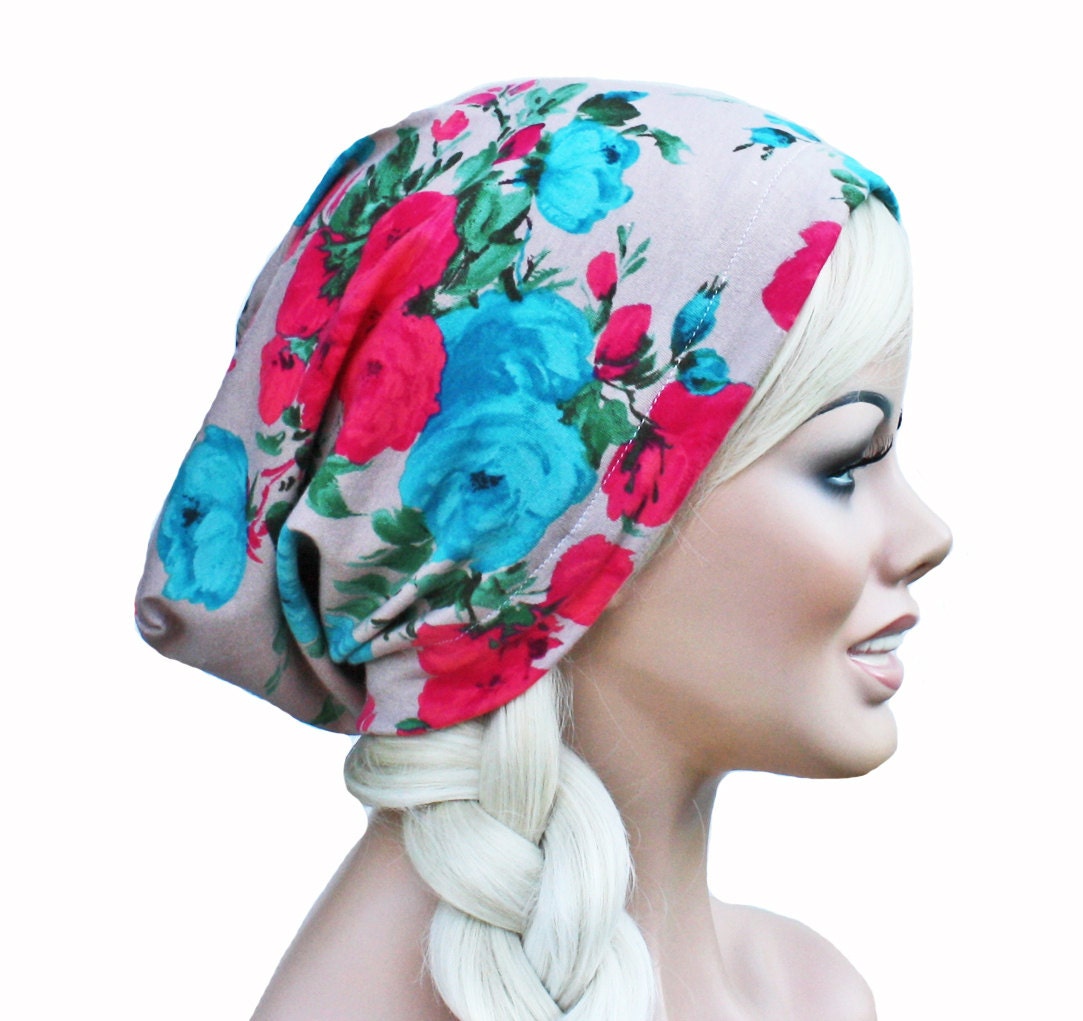 Slouch Beanie Floral - Ultimate Slacker Sewn STRETCH KNIT Beanie Hat
