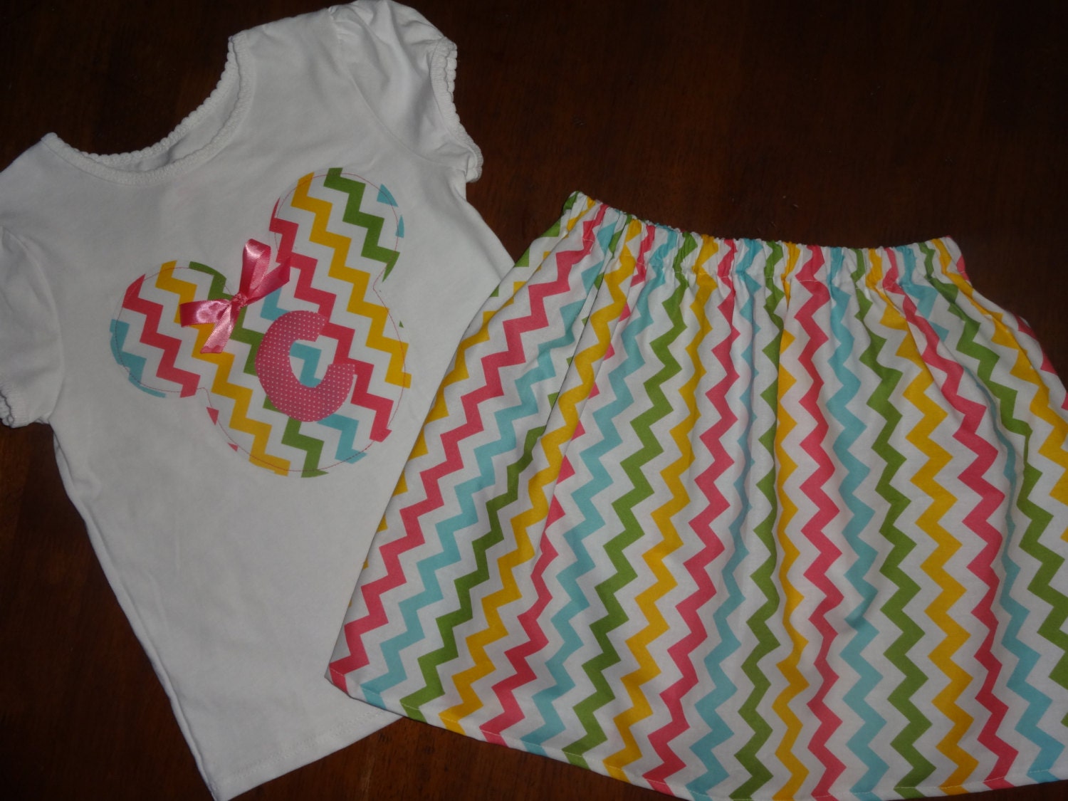 Chevron Minnie Shirt and Skirt Outfit with Initial....... Matching Shirts for Boys Listed in Shop