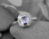 14k Palladium White gold, Morganite Gemstone Ring, Asscher Cut Morganite, Made To Order