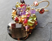 Smokey quartz earrings garnet amethyst ruby citrine peridot 14k gold fill purple gold mulled wine fireplace gemstone jewelry -Vin Brule-