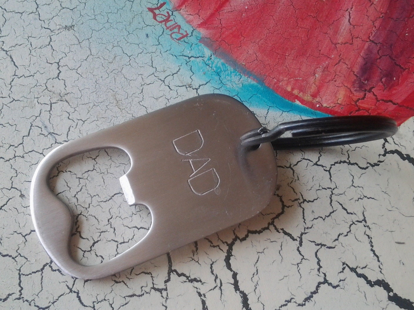 FATHER'S DAY gift wrapped, handstamped and personalized bottle opener keyring