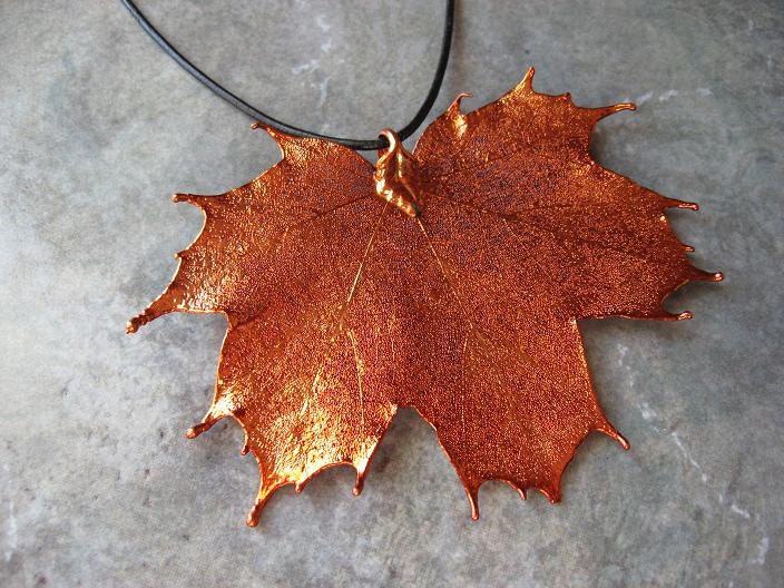 Real Leaf Pendant Necklace -Sugar Maple - Iridescent Copper