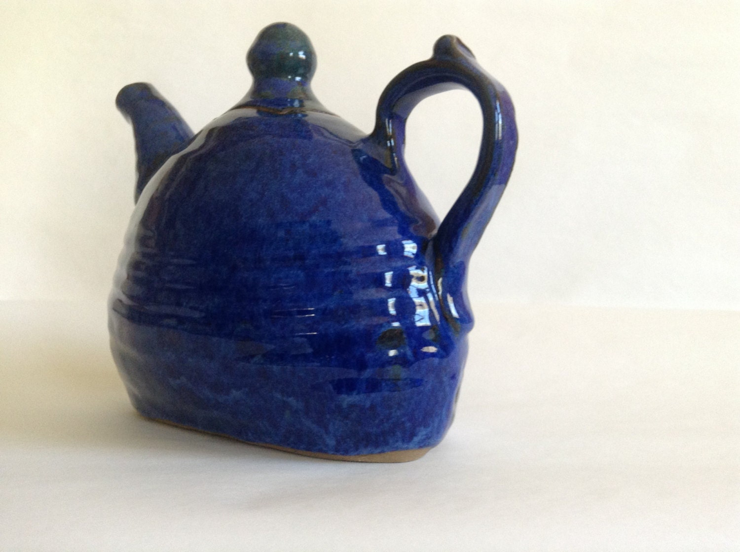 Stylish blue teapot - GoldenApplePottery