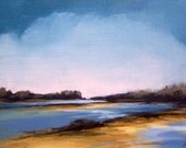 painting oil landscape, 100% charity donation, SLOW DAY 5"x7" painting original landscape , art board, clouds, water, shore
