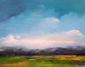 painting oil landscape, 100% charity donation, 5"x7" SLOW EDGE painting original landscape , art board, clouds, field