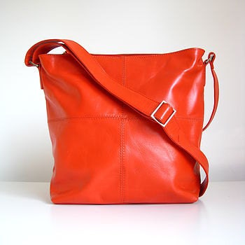 Small Leather Messenger Handbag Bag, Orange