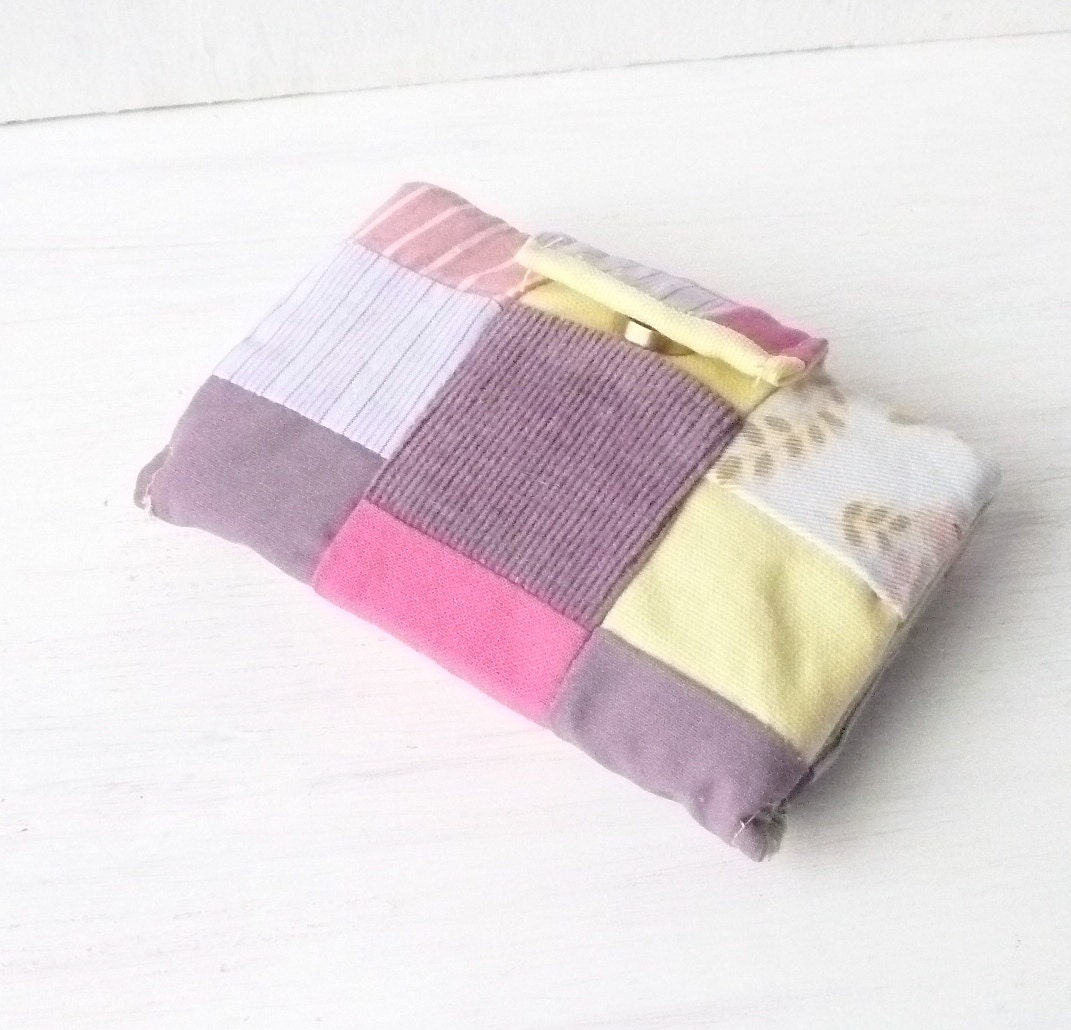 Pastel Wallet Card Organizer - Pink Spring Small Fabric Womens Wallet - Eco Recycle Teen Girl Gift - Patchwork