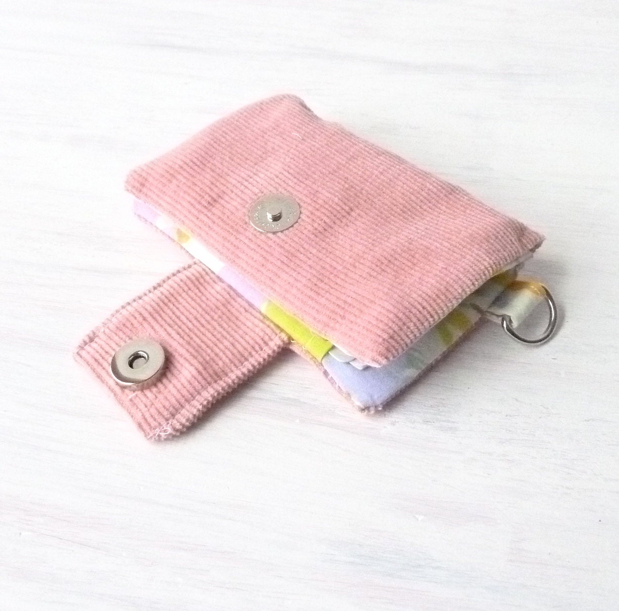 Pink Card Holder Wallet - Vegan Wristlet Credit Card Holder - Eco Womens Wallet Fabric - Ladies Kids Wallets Recycle Pink Corduroy