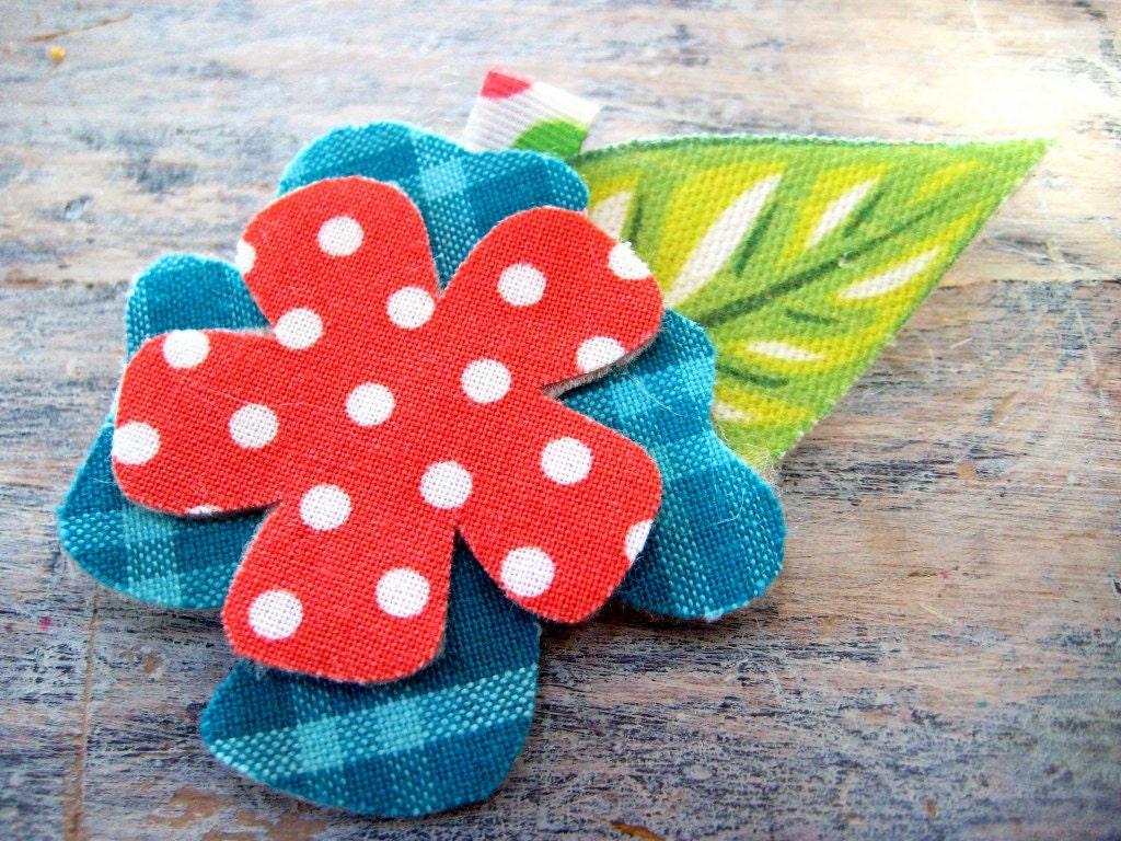 flower barrette - coral pink, teal, blue, and green