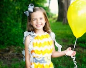 Yellow Chevron Ruffled PIllowcase dress with sash - yellow and gray little girl dress ruffles