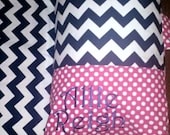 Navy Chevron Monogrammed Nap Mat Cover with Attached Pillowcase