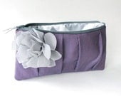 Pleated Clutch Purse, Purple and Grey, Flower Brooch, Bridesmaid Clutch, Wedding Bag, Personalized Clutch, Choose Colors