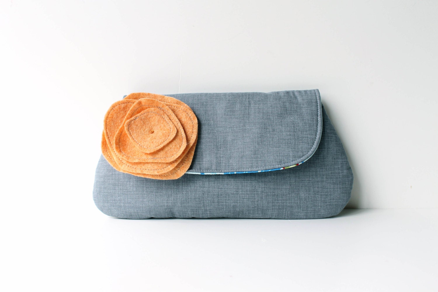 Bridesmaid Clutch, Gray and Peach, Wedding Clutch Purse, Personalize, Coral Yellow Aqua