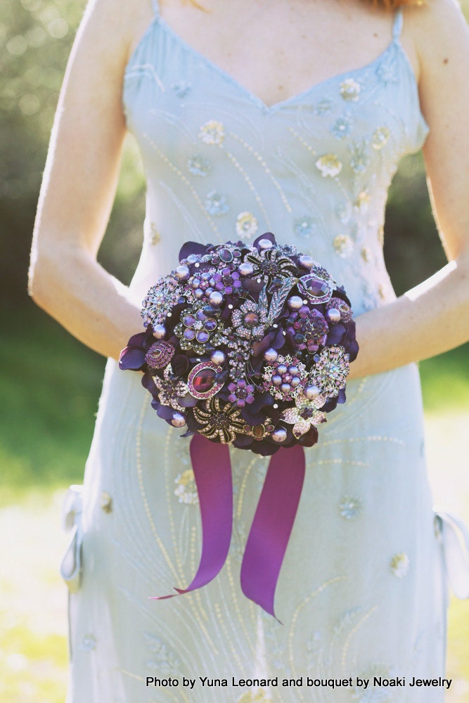 Aubergine brooch bouquet-- deposit on a made-to-order bridal bouquet
