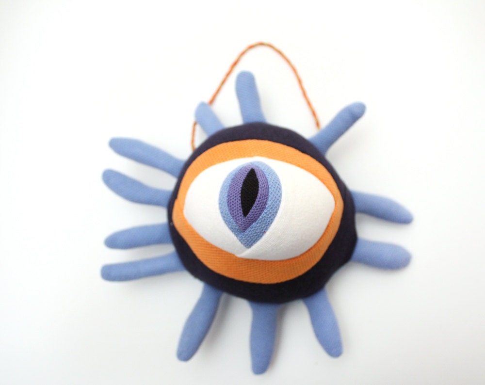 Watchful Eye, blue-orange-navy Cotton Monster Decor