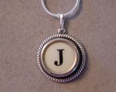 Typewriter key jewelry necklace CREAM  LETTER J  Typewriter Key Necklace Initial J serif font Initial Necklace